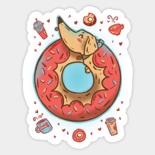 Coffee break dachshund donut Sticker